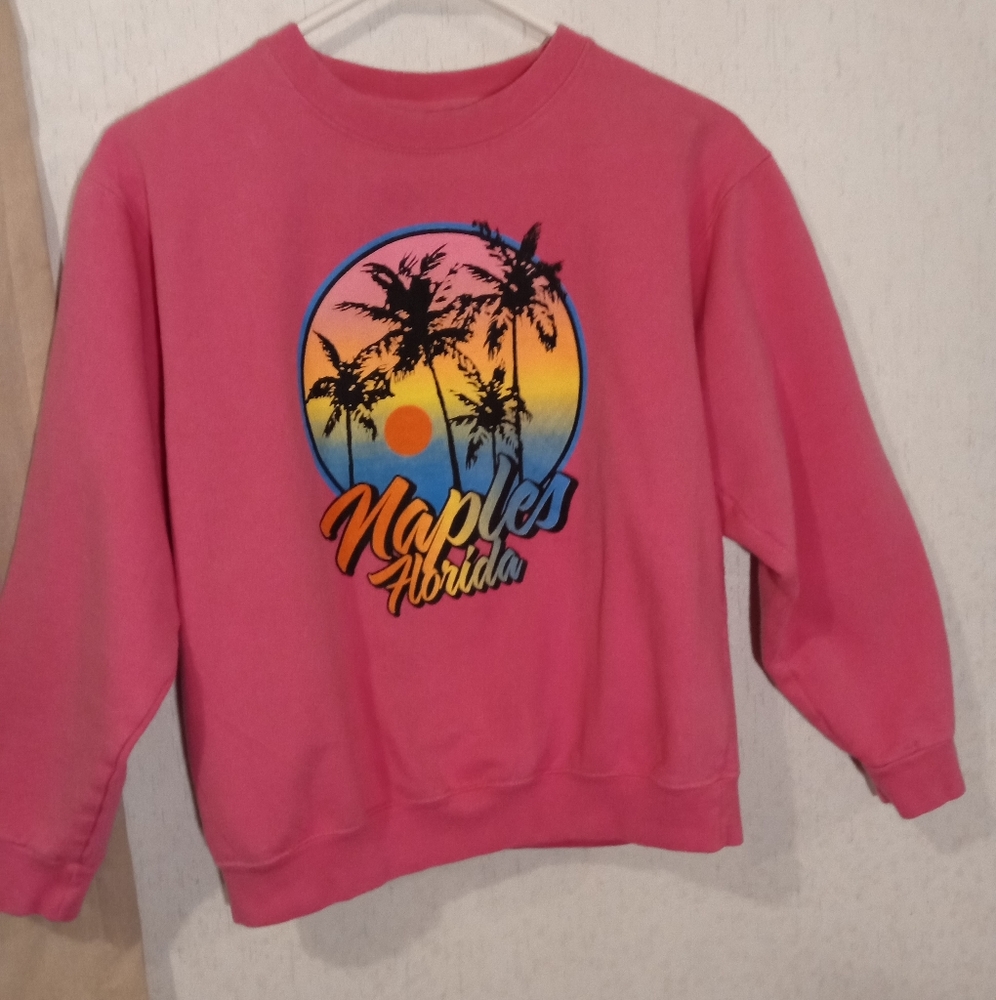 Vintage Style Naples Florida Pink Neon Sweater Girls XL